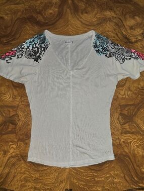 Billabong Y2K Slash Floral Shoulder V-Neck Babydoll Top Womens Size S